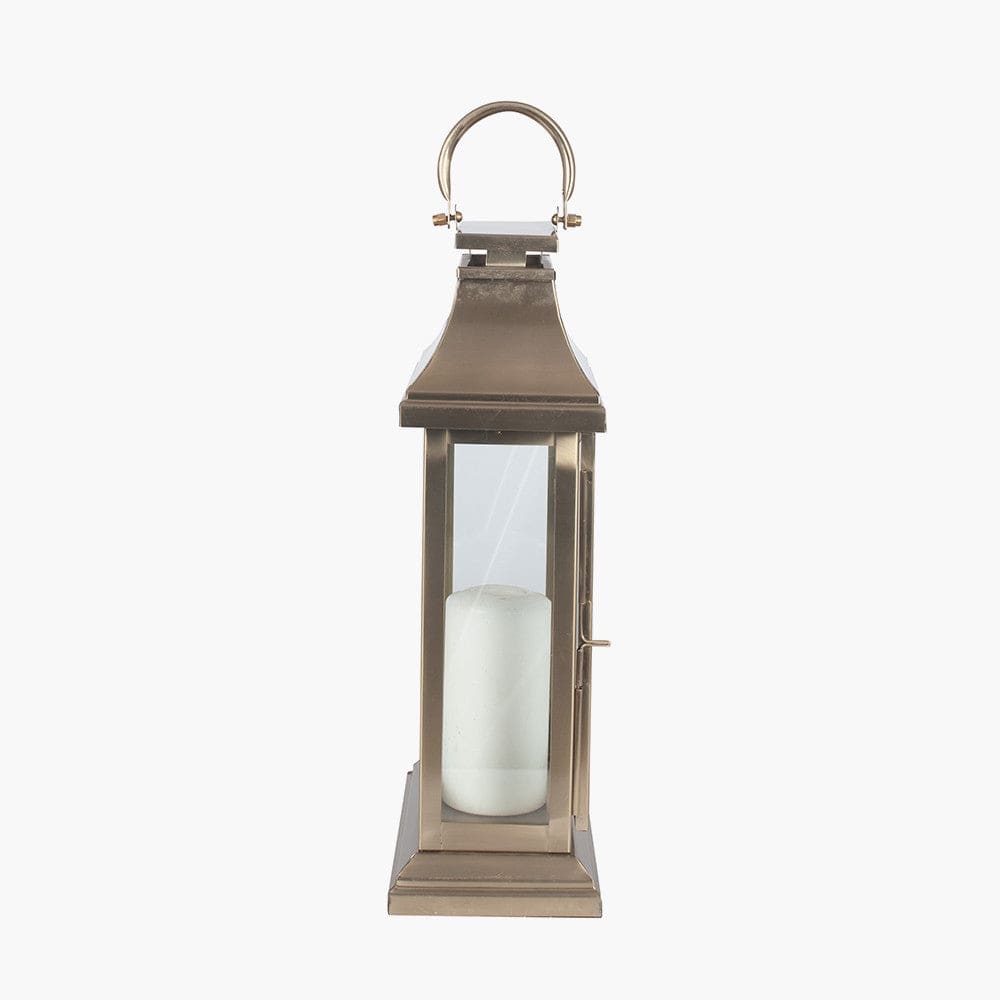 Antique Brass Steel & Glass Oblong Lantern Small.