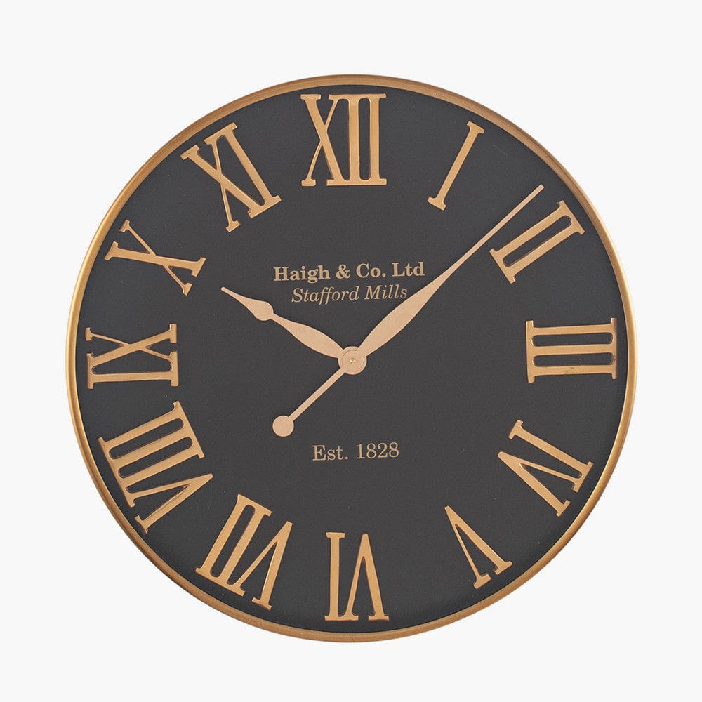 Antique Gold and Black Metal Wall Clock.