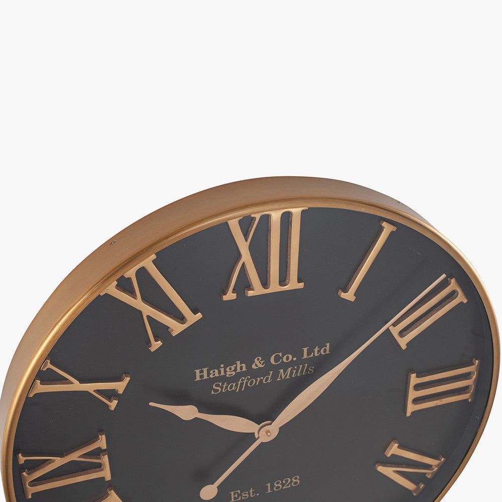 Antique Gold and Black Metal Wall Clock.