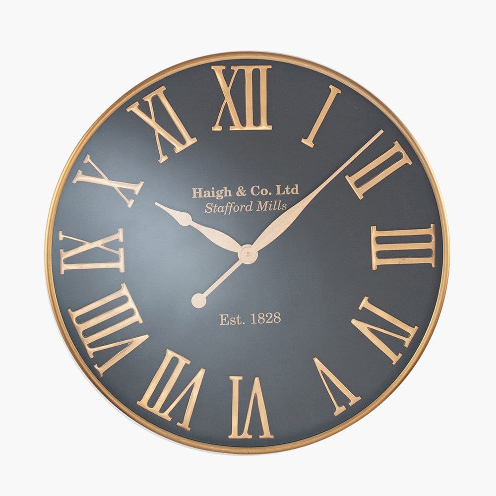 Antique Gold and Black Metal Wall Clock.