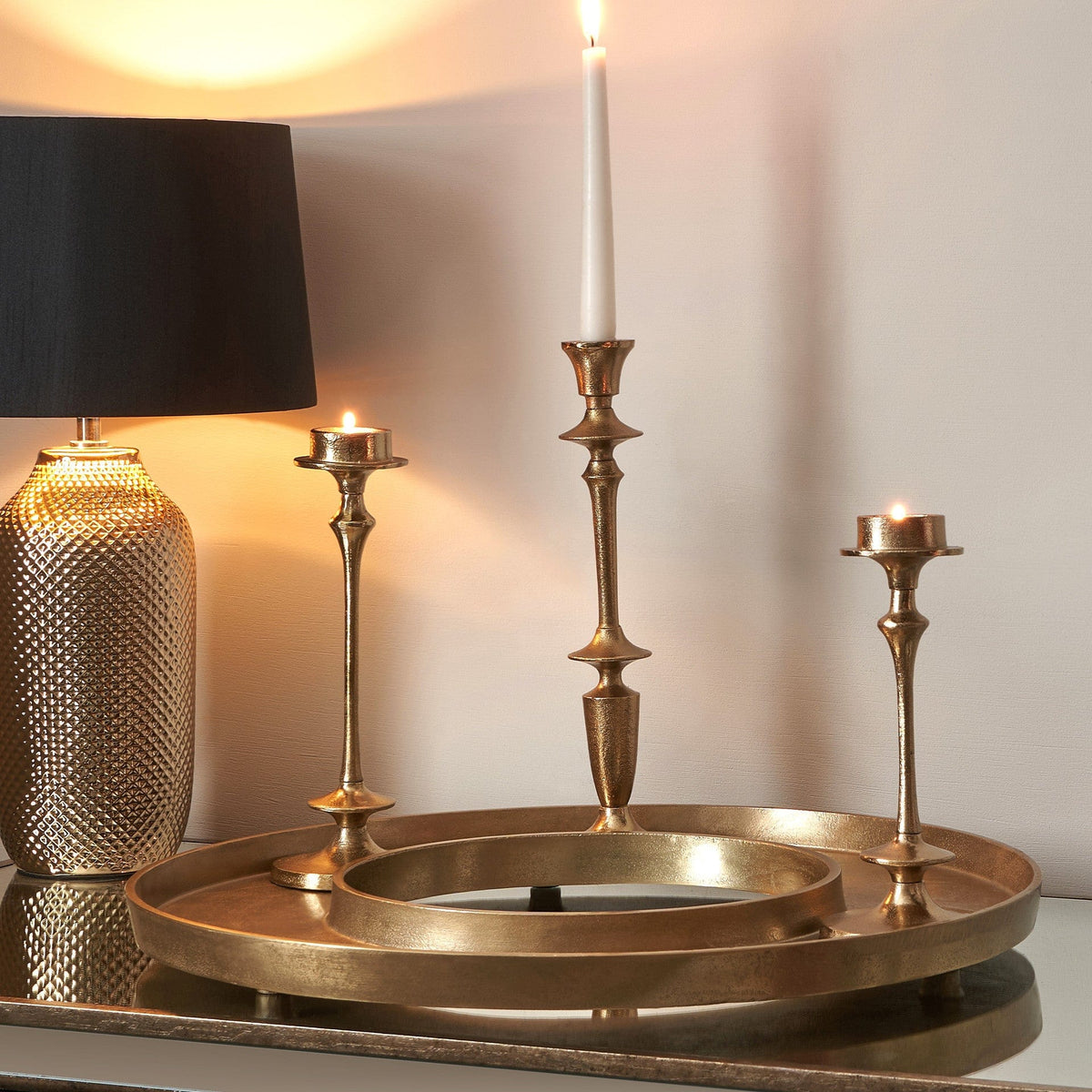 Antique Gold Metal Ring Display Platter.