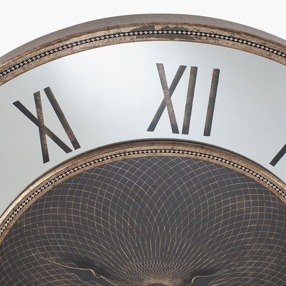 Antique Gold Wood & Mirror Geo Print Wall Clock.