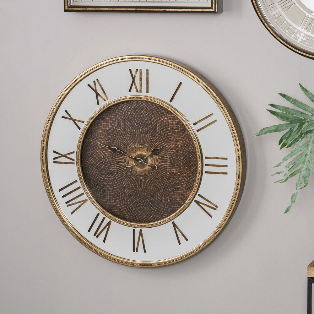 Pacific Lifestyle Accessories Antique Gold Wood & Mirror Geo Print Wall Clock House of Isabella UK