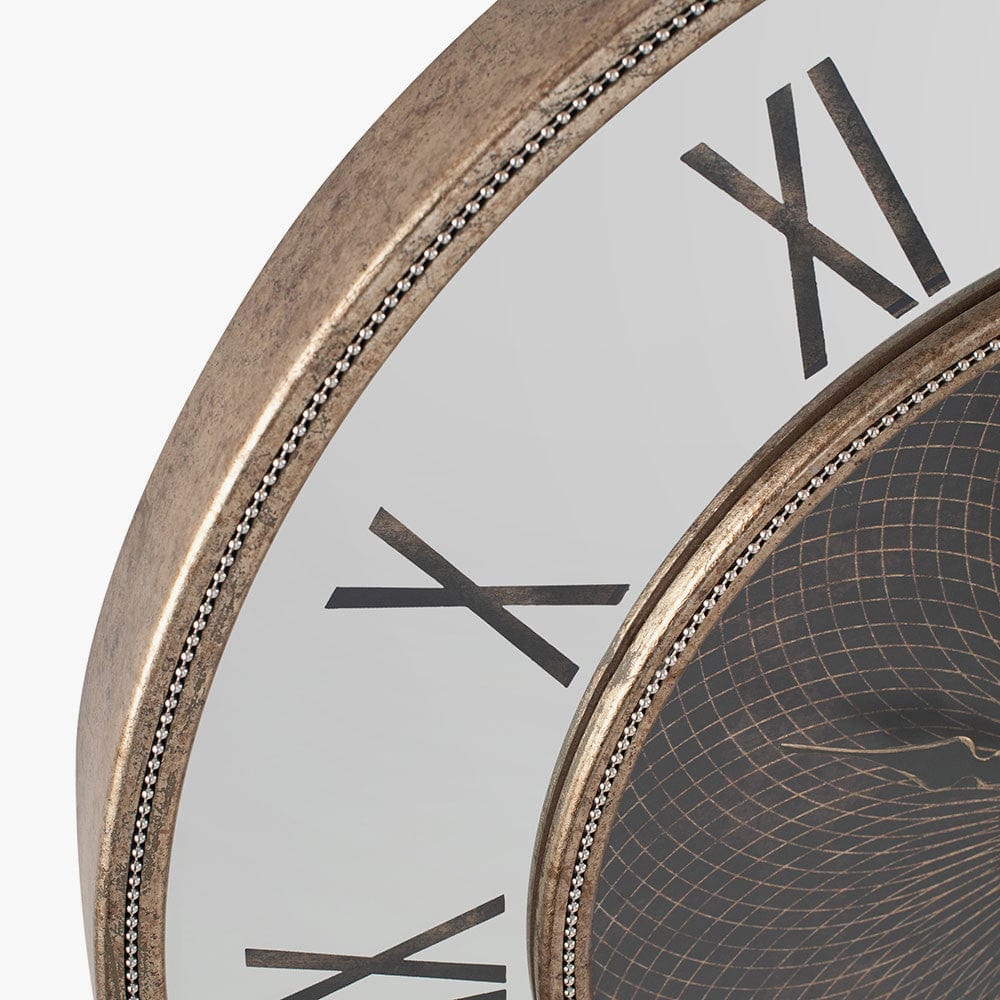 Antique Gold Wood & Mirror Geo Print Wall Clock.