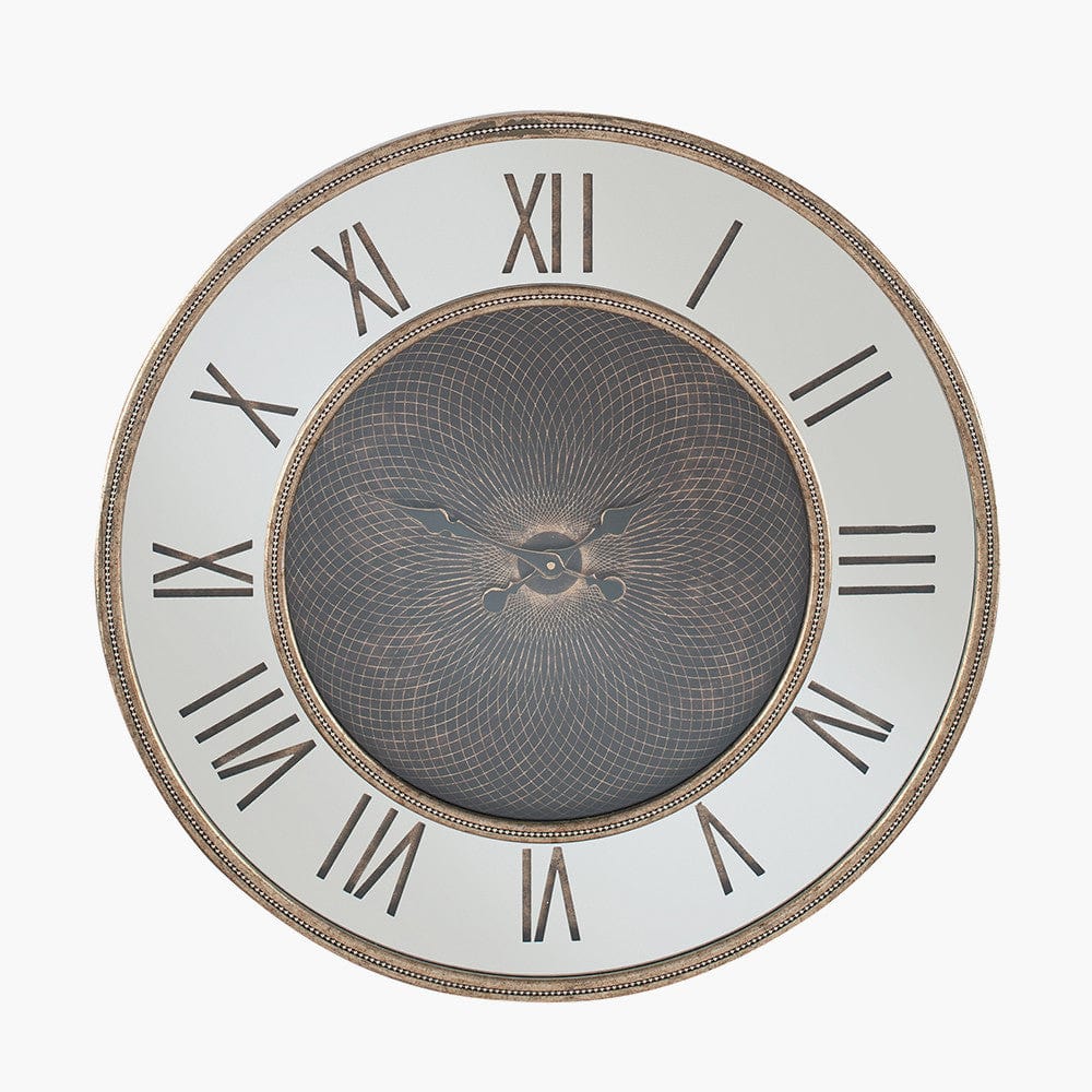 Pacific Lifestyle Accessories Antique Gold Wood & Mirror Geo Print Wall Clock House of Isabella UK