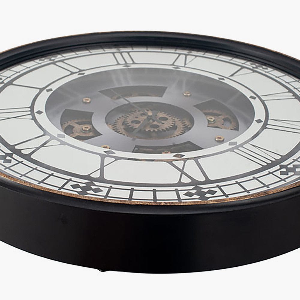 Antique Gold Wood & Mirror Round Working Cog Wall Clock.