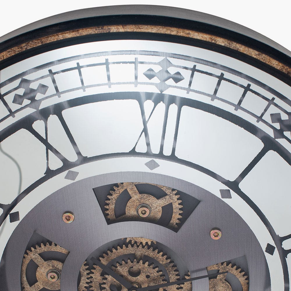 Antique Gold Wood & Mirror Round Working Cog Wall Clock.