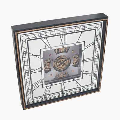 Pacific Lifestyle Accessories Antique Gold Wood & Mirror Square Working Cog Wall Clock House of Isabella UK