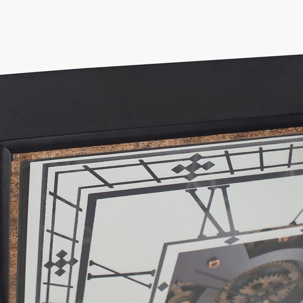 Antique Gold Wood & Mirror Square Working Cog Wall Clock.