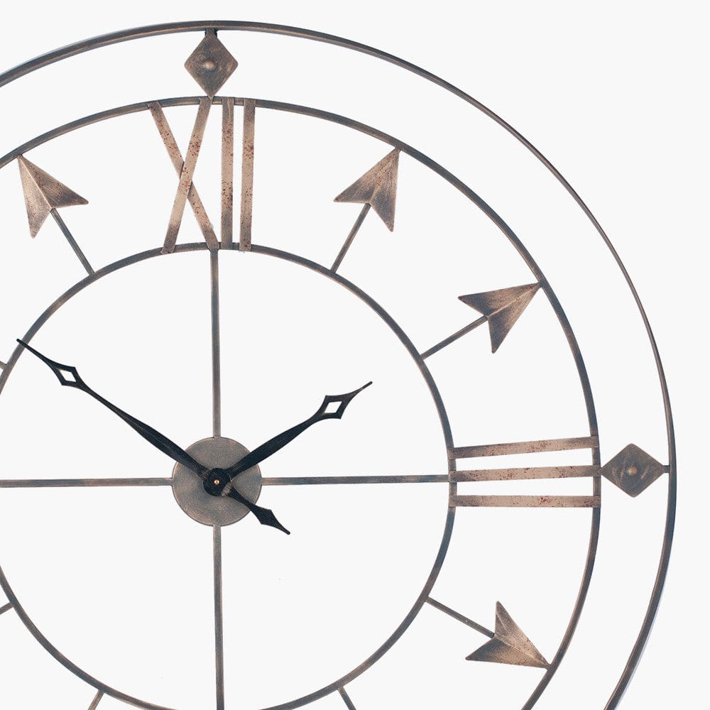 Antique Grey & Gold Metal Large Round Wall Clock.