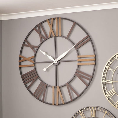 Pacific Lifestyle Accessories Antique Grey Metal & Wood Round Wall Clock House of Isabella UK