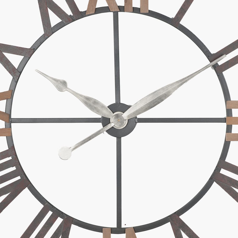 Pacific Lifestyle Accessories Antique Grey Metal & Wood Round Wall Clock House of Isabella UK