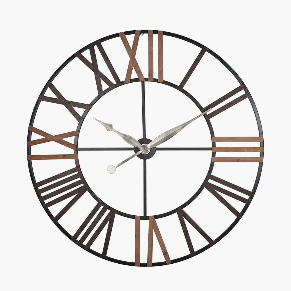 Pacific Lifestyle Accessories Antique Grey Metal & Wood Round Wall Clock House of Isabella UK