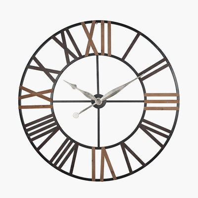 Pacific Lifestyle Accessories Antique Grey Metal & Wood Round Wall Clock House of Isabella UK