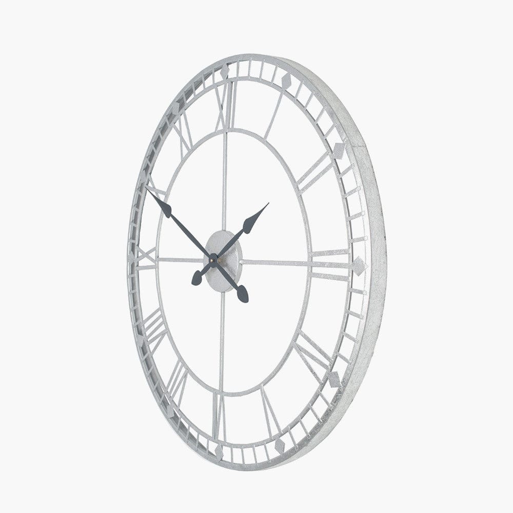 Antique Silver Metal Round Wall Clock.