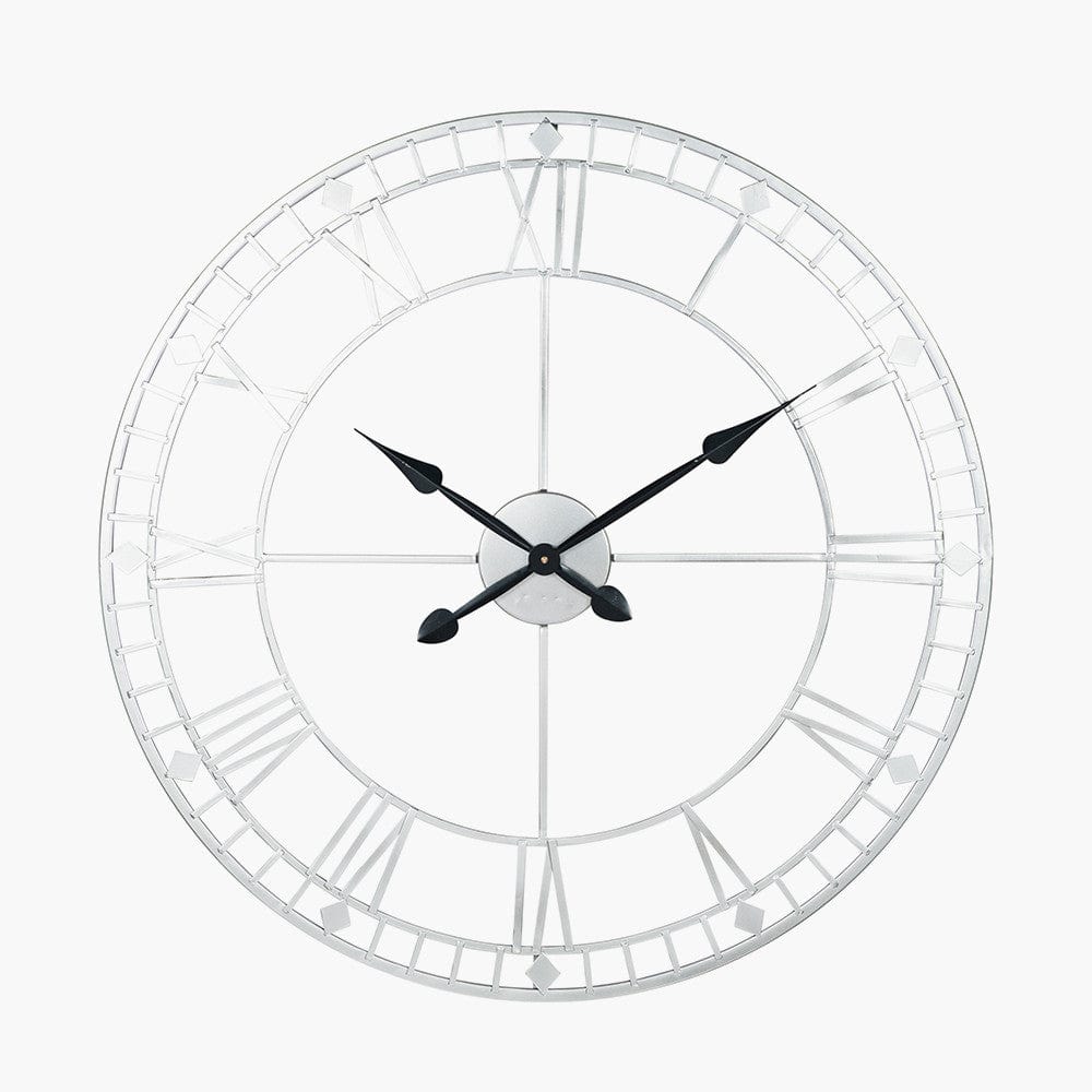 Antique Silver Metal Round Wall Clock.