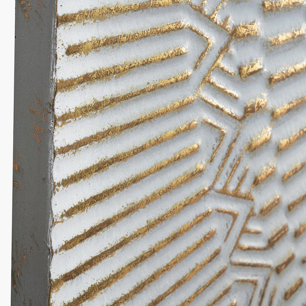 Antiqued White and Gold Textured Metal Wall Art.