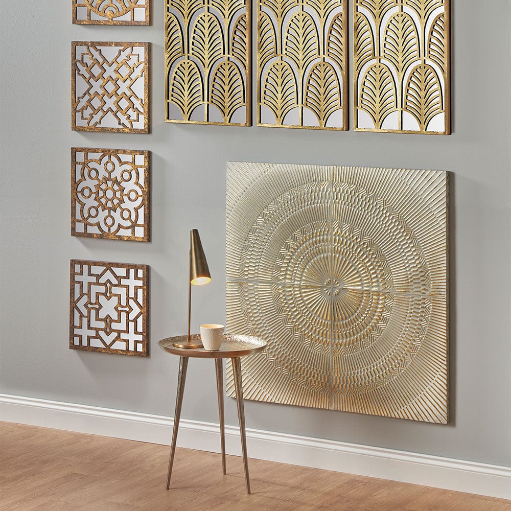Antiqued White and Gold Textured Metal Wall Art.
