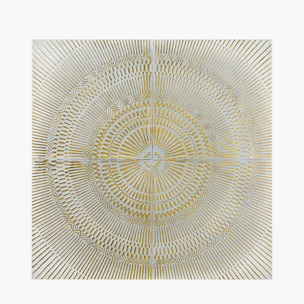 Antiqued White and Gold Textured Metal Wall Art.