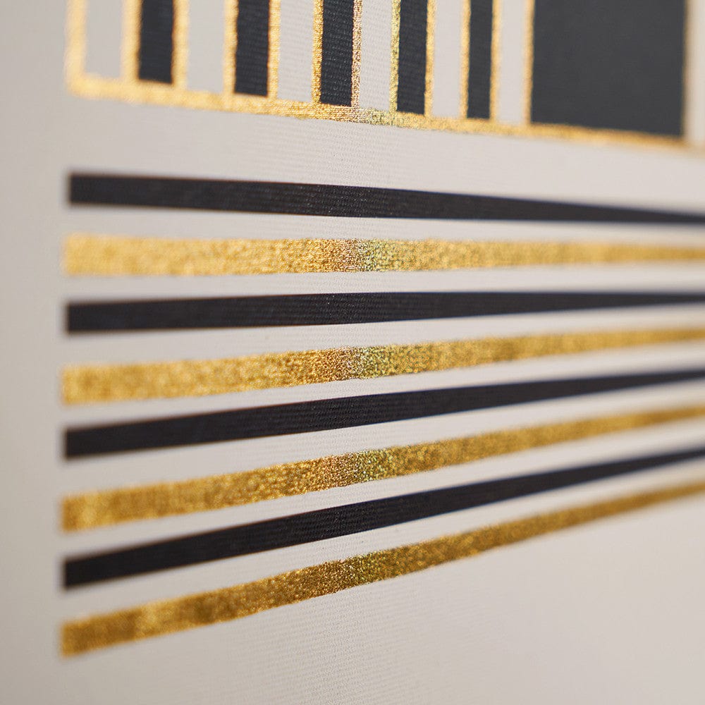 Art Deco Print with Linear Gold Detail and Black Frame.