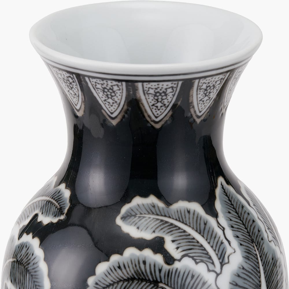 Pacific Lifestyle Accessories Asteria Black and White Feather Ceramic Urn Vase House of Isabella UK
