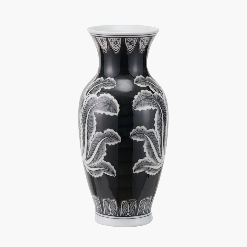Pacific Lifestyle Accessories Asteria Black and White Feather Ceramic Urn Vase House of Isabella UK