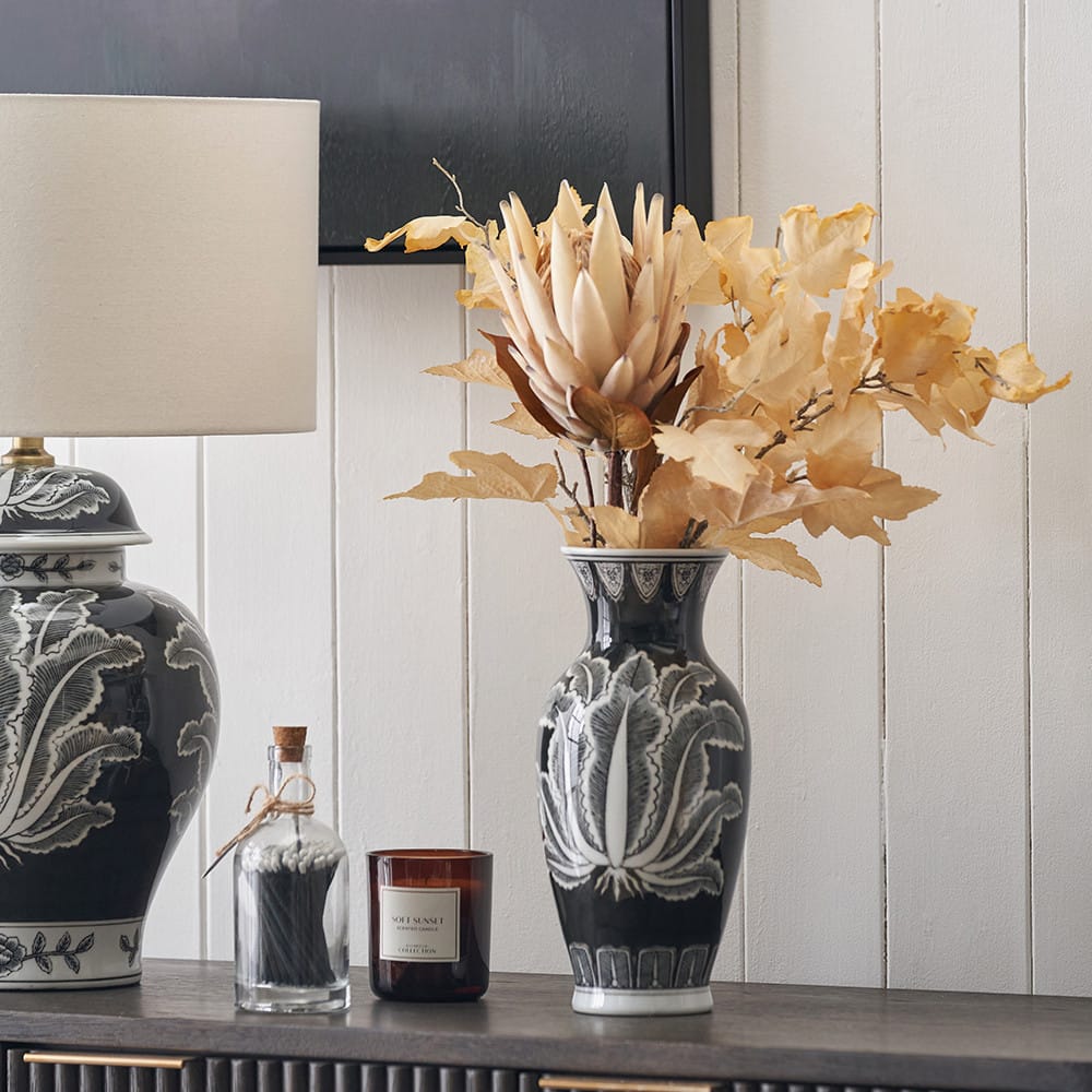 Pacific Lifestyle Accessories Asteria Black and White Feather Ceramic Urn Vase House of Isabella UK