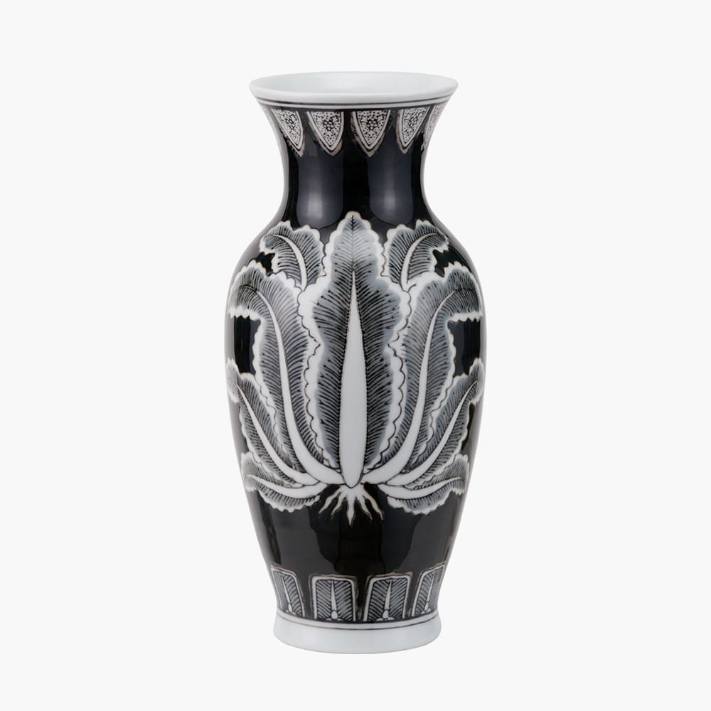 Pacific Lifestyle Accessories Asteria Black and White Feather Ceramic Urn Vase House of Isabella UK