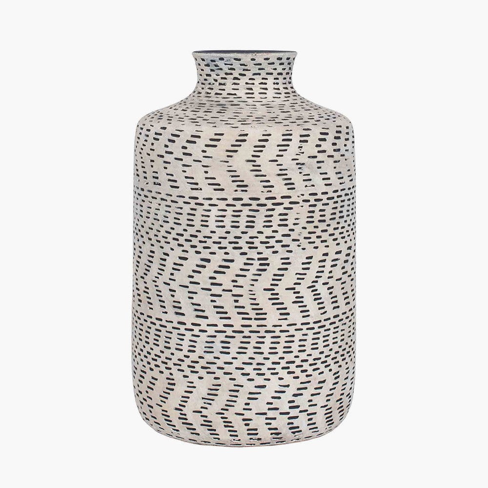 Atouk Textured Natural and Black Stoneware Vase.