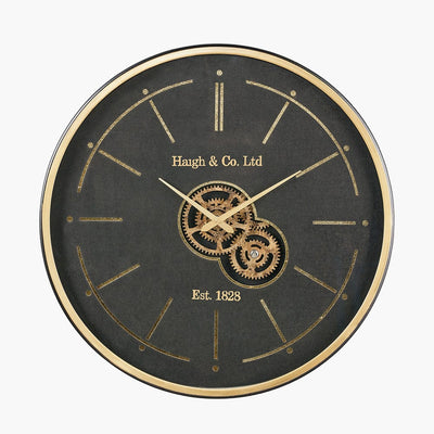 Pacific Lifestyle Accessories Black and Champagne Gold Wood Working Cog Wall Clock House of Isabella UK