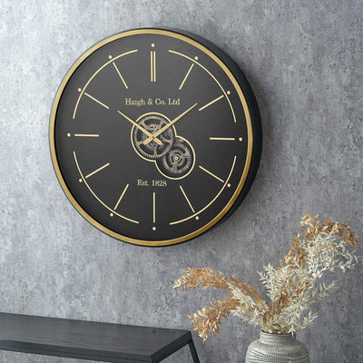 Pacific Lifestyle Accessories Black and Champagne Gold Wood Working Cog Wall Clock House of Isabella UK