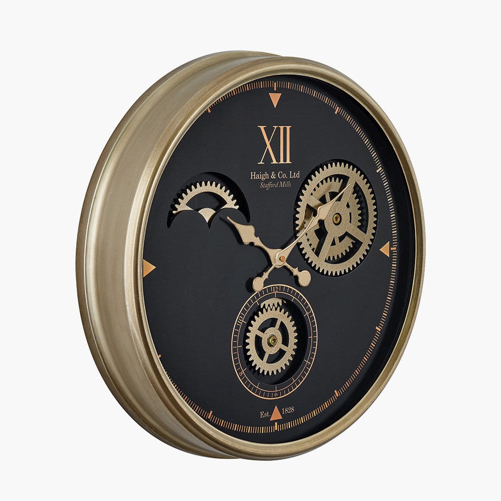 Pacific Lifestyle Accessories Black and Champagne Metal Working Cog Wall Clock House of Isabella UK