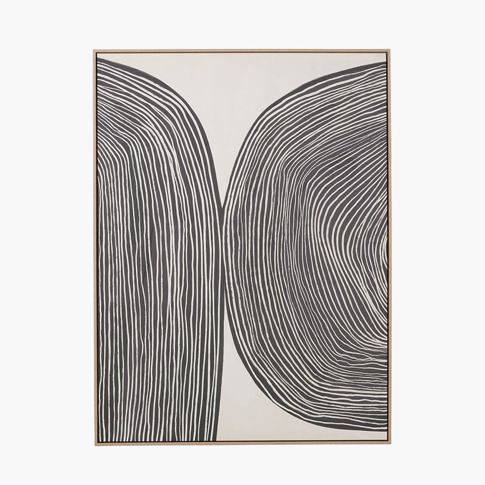 Black and Cream Abstract Canvas with Natural Frame.