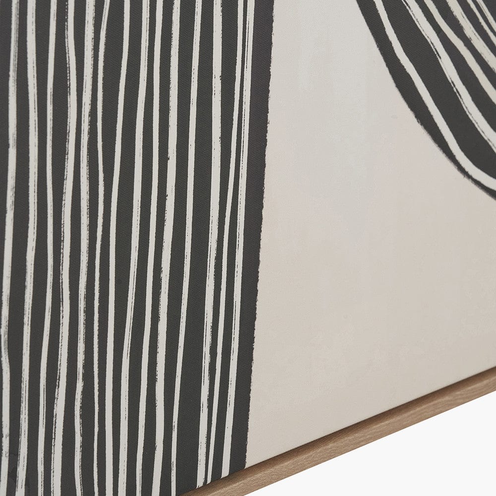 Black and Cream Abstract Canvas with Natural Frame.