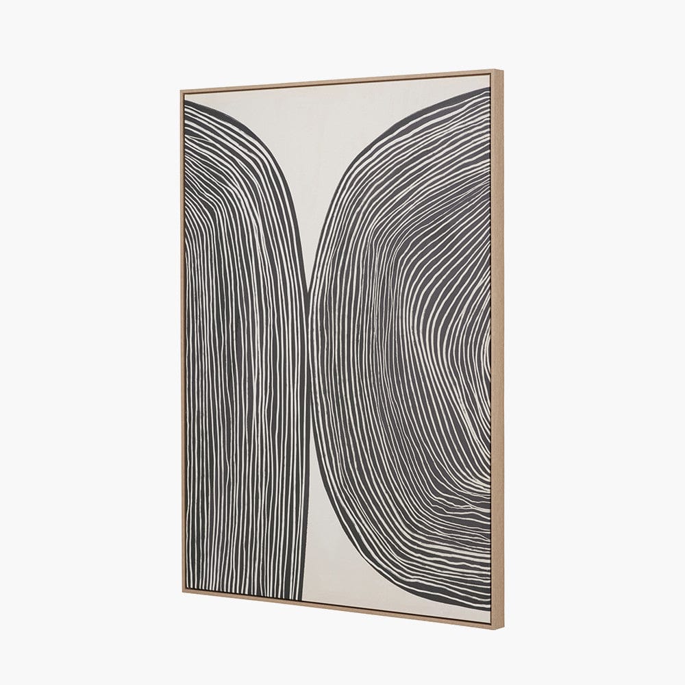 Black and Cream Abstract Canvas with Natural Frame.