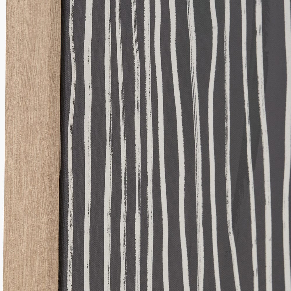 Black and Cream Abstract Canvas with Natural Frame.