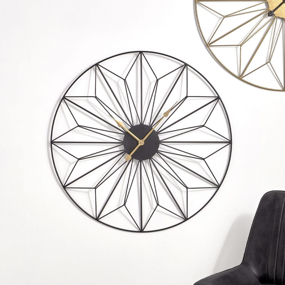 Black and Gold Metal Geo Design Round Wall Clock.
