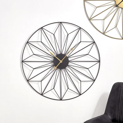 Pacific Lifestyle Accessories Black and Gold Metal Geo Design Round Wall Clock House of Isabella UK