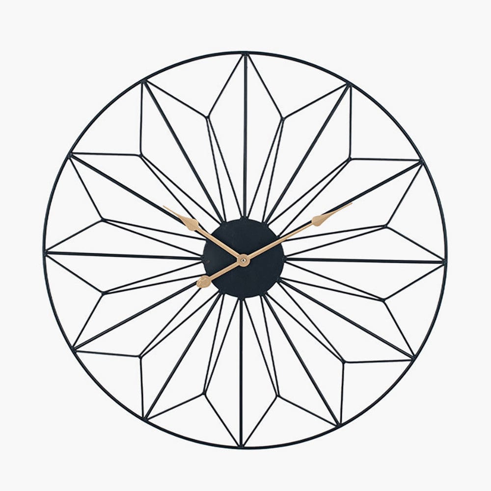Black and Gold Metal Geo Design Round Wall Clock.