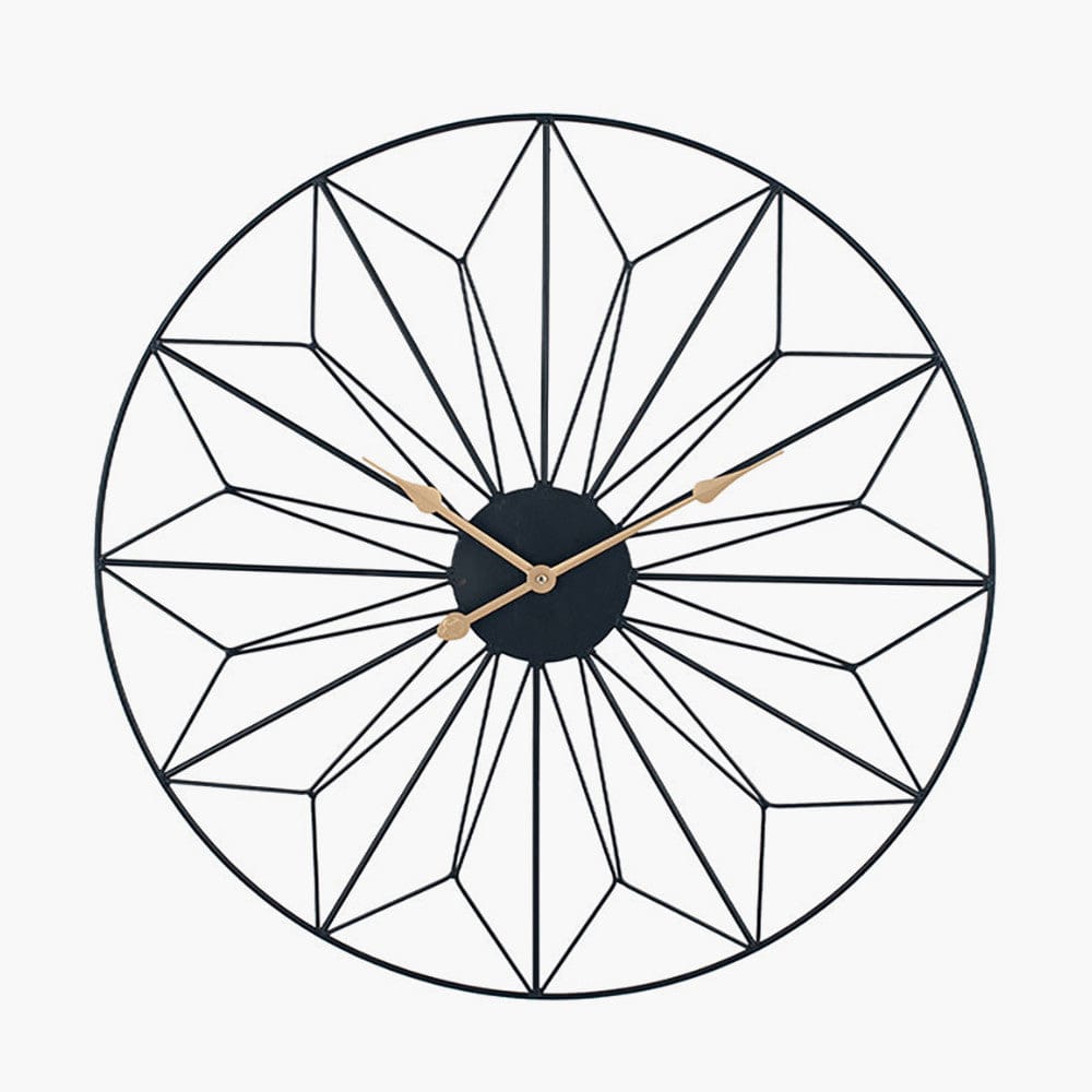 Pacific Lifestyle Accessories Black and Gold Metal Geo Design Round Wall Clock House of Isabella UK