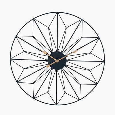 Pacific Lifestyle Accessories Black and Gold Metal Geo Design Round Wall Clock House of Isabella UK