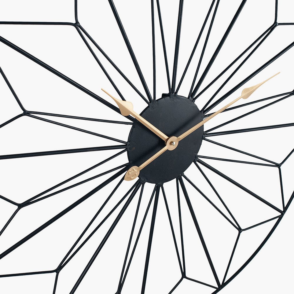 Black and Gold Metal Geo Design Round Wall Clock.