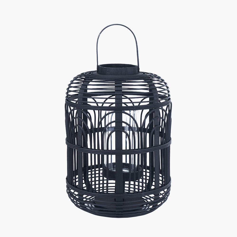Black Bamboo and Glass Lantern Large.