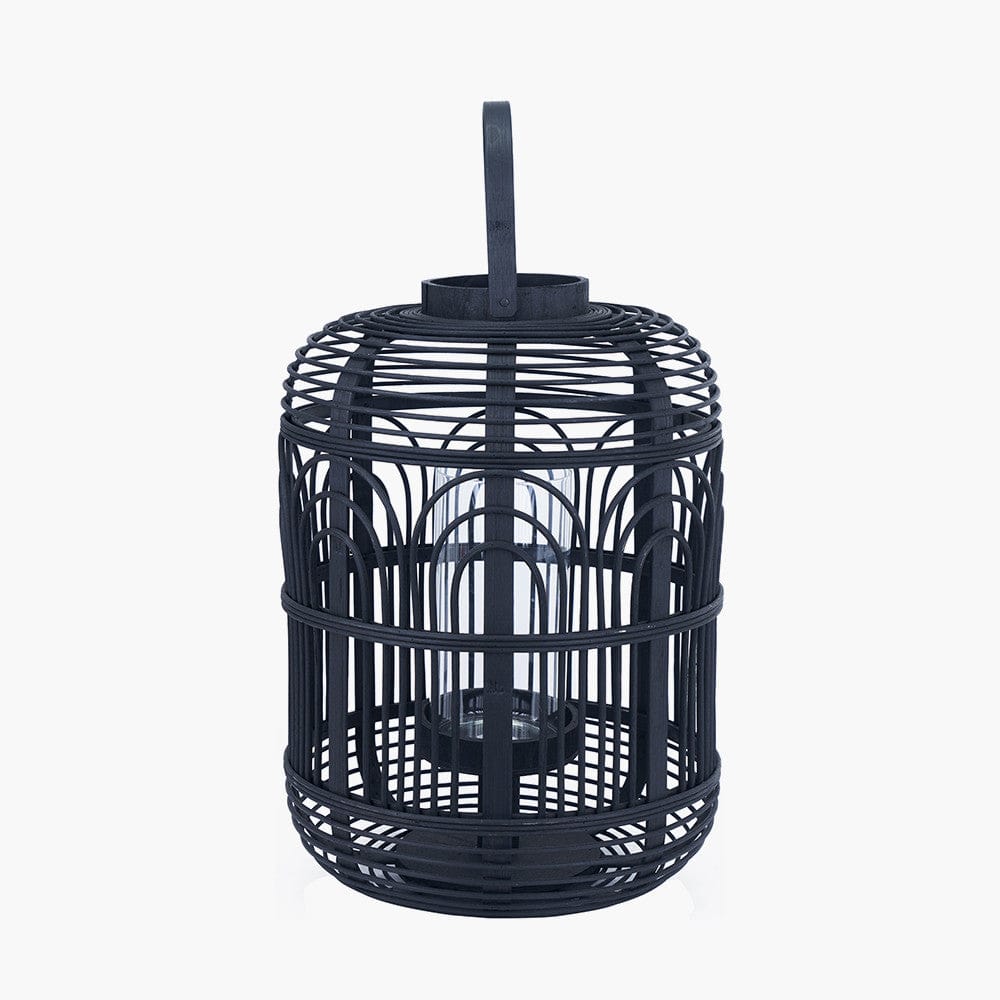 Black Bamboo and Glass Lantern Large.