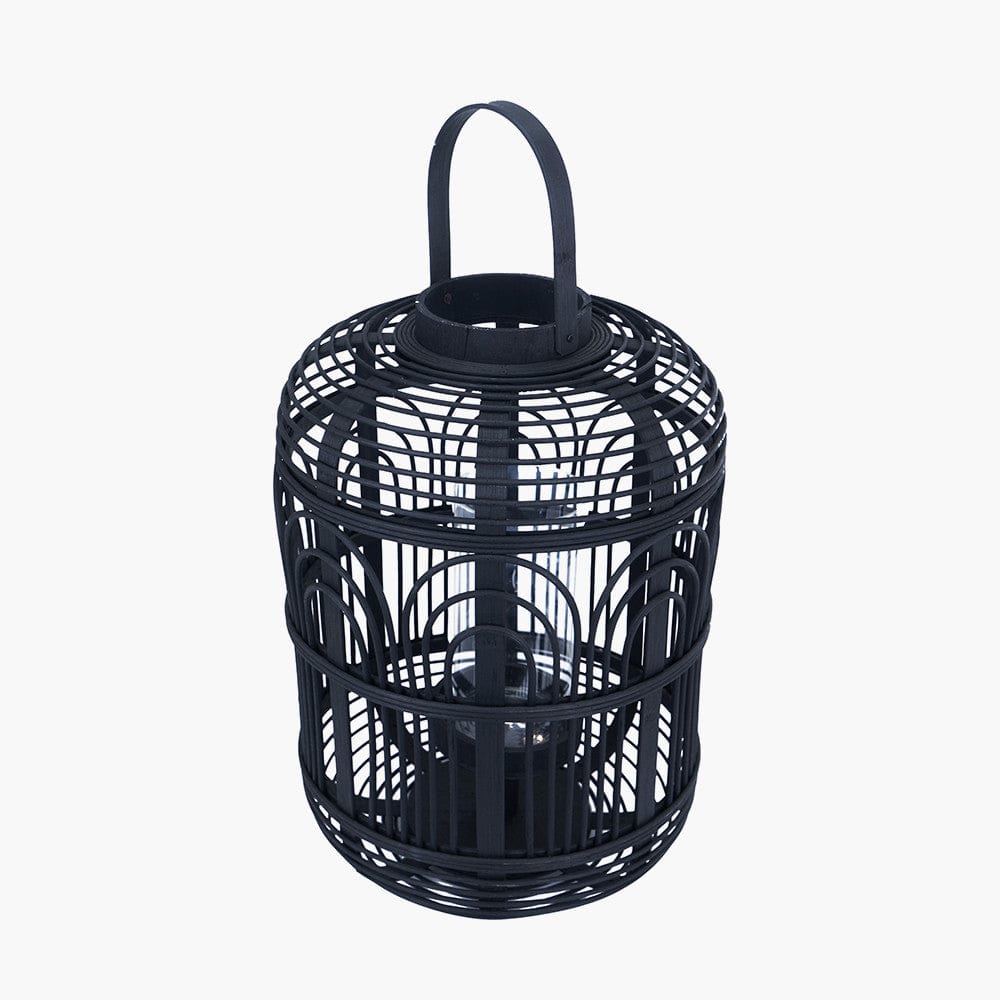 Black Bamboo and Glass Lantern Large.