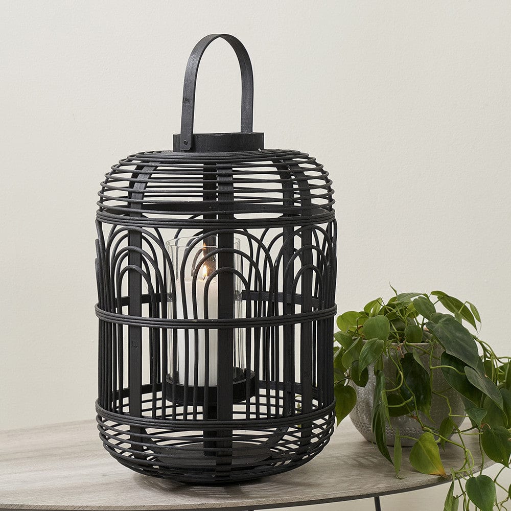Black Bamboo and Glass Lantern Large.