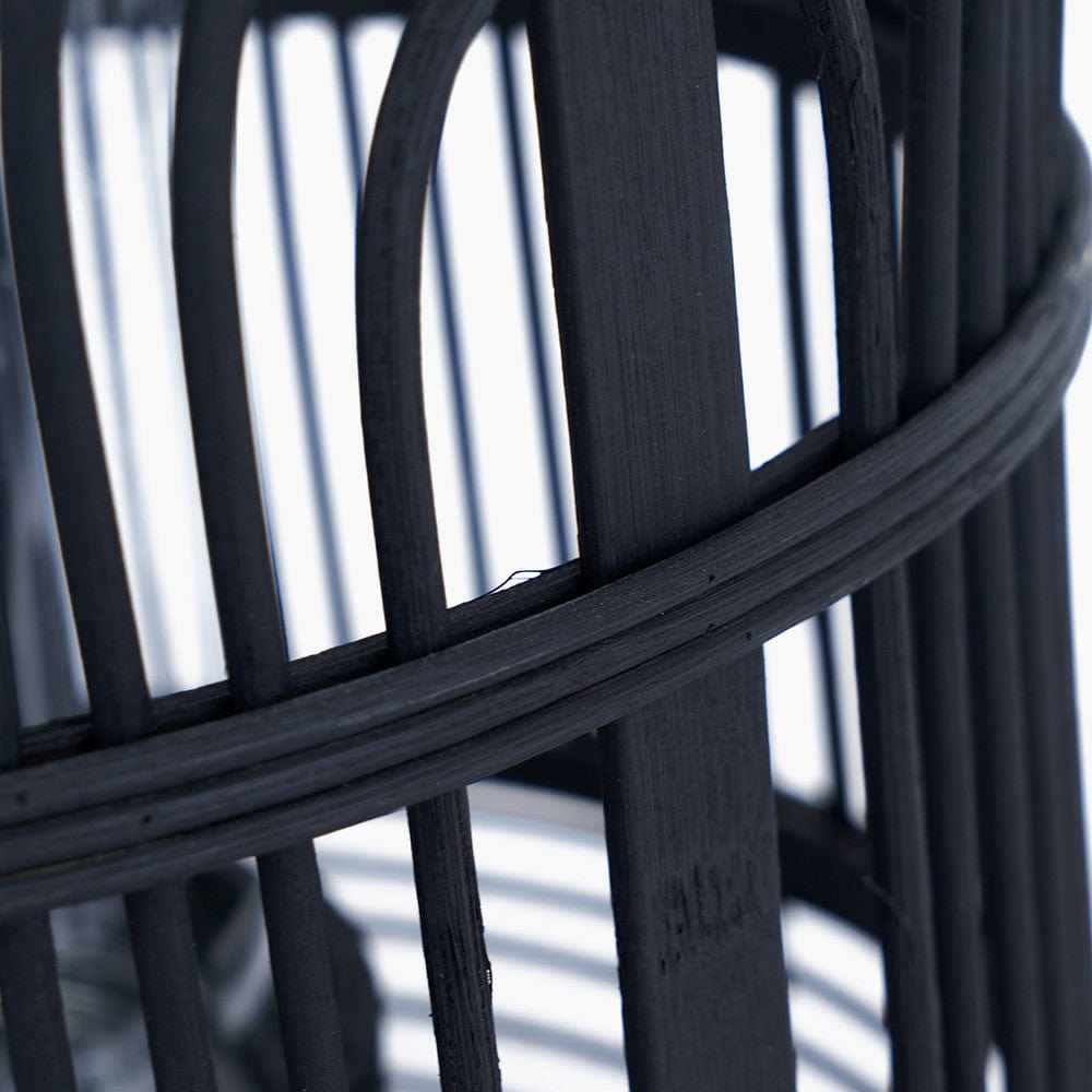 Black Bamboo and Glass Lantern Large.