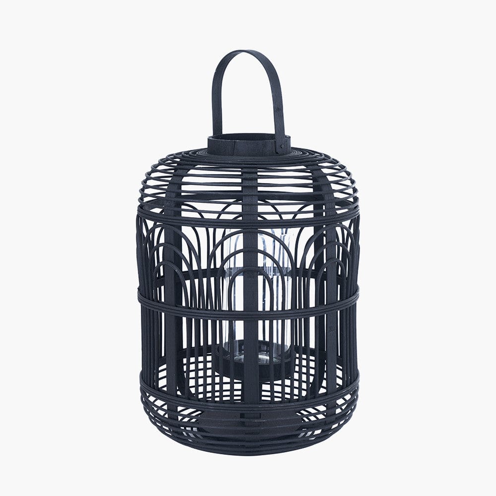 Black Bamboo and Glass Lantern Large.