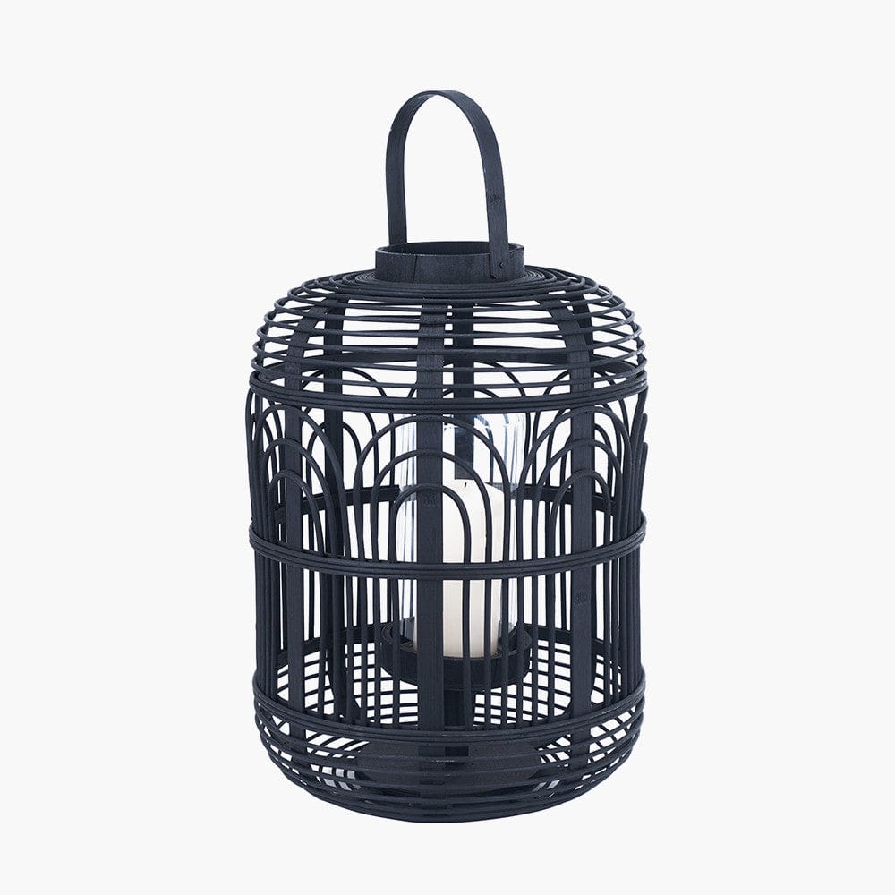 Black Bamboo and Glass Lantern Large.