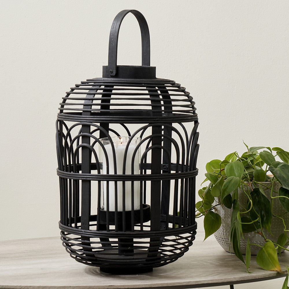 Black Bamboo and Glass Lantern Small.